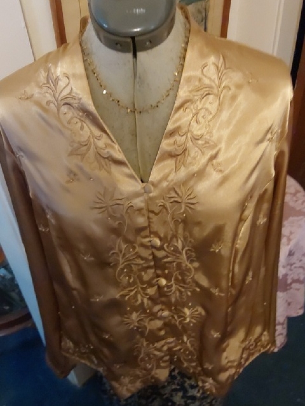 Laura Scott Woman Gold Embroidered Top, Vintage Y2K Size 18W Satin Jacket